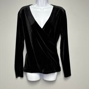 J. Crew Black Velvet Wrap-Style Long Sleeve Top